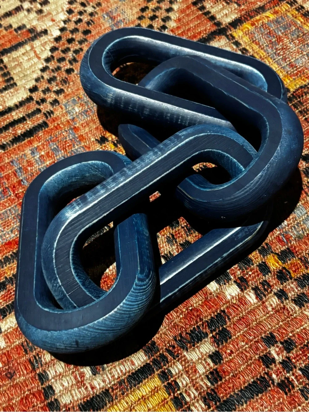 Decorative Blue Wooden Chain Link Sculpture